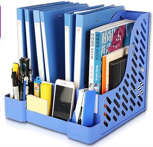 File Organizer With Pen Holder, Thickened Plastic 4 Grids Book and File Table Organizer for Home and Office (L) in Saudi Arabia