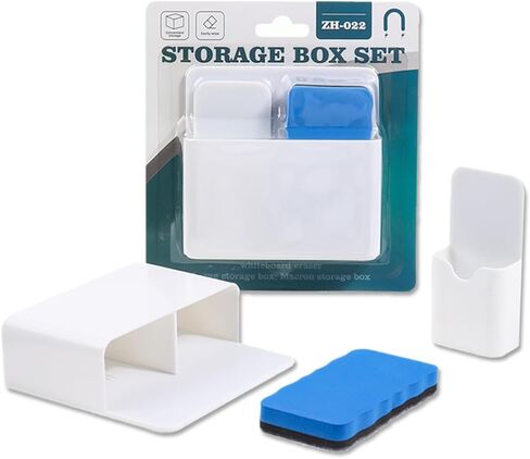 Magnetic Marker & Chalk Pen Holder Combo Set - Large & Small Organizers + Eraser for Whiteboard, Blackboard, Fridge, Metal Locker, Cabinet (White) in Saudi Arabia