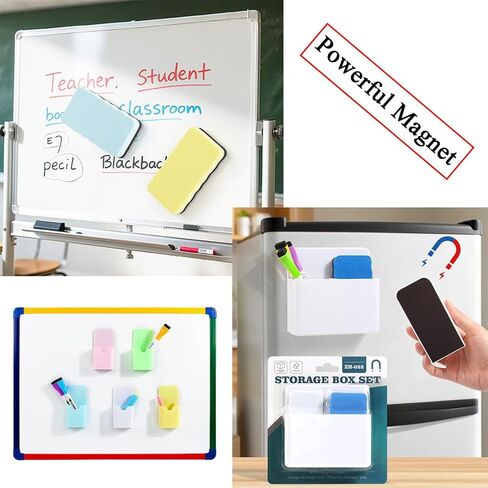 Magnetic Marker & Chalk Pen Holder Combo Set - Large & Small Organizers + Eraser for Whiteboard, Blackboard, Fridge, Metal Locker, Cabinet (White) in Saudi Arabia