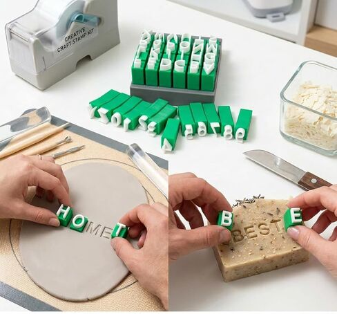 72-Piece Alphabet Letter and Number Stamps Set for Polymer Clay Pottery, One-Piece Sturdy Plastic Embosser Tools with Storage Box for Ceramics DIY Crafts, 0.39-Inch Traditional Font, Green/White in Saudi Arabia
