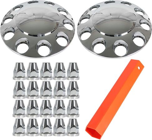 GXYWADY Set of 2 Chrome Front Wheel Covers Hub Axle Replacement for 22.5 in & 24.5 in Semi Truck Wheel with 33mm Lug Nut Covers in Kuwait