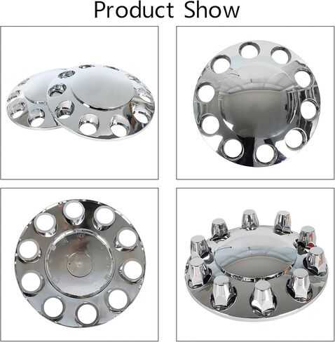 GXYWADY Set of 2 Chrome Front Wheel Covers Hub Axle Replacement for 22.5 in & 24.5 in Semi Truck Wheel with 33mm Lug Nut Covers in Kuwait