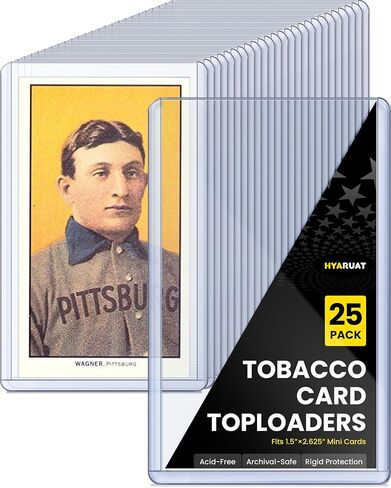 Tobacco Toploaders 25 Pack, 35PT 1.65 x 2.87 in Hard Plastic Card Sleeves for T205 T206 Vintage Cigarette Cards and Mini Baseball Cards, Rigid PVC Top Loaders (Blue Tint) in Saudi Arabia