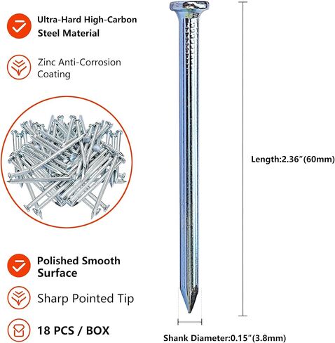 18pcs 2-1/3 inch Wall Nails,Galvanized Hardware Nails,Good Hardness Masonry Nails for Hanging Pictures,White Zinc Plated Concrete Nails in Saudi Arabia