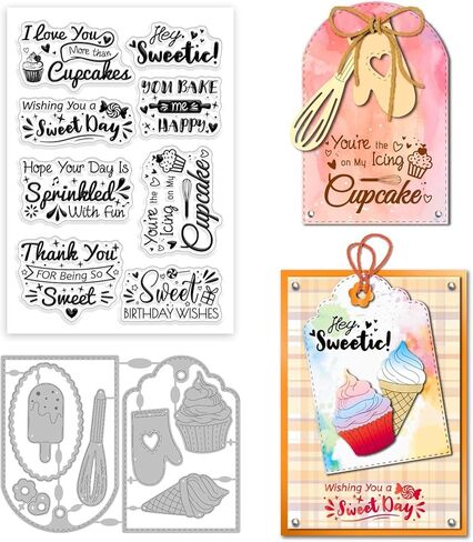 Sweet Wishes Gift Tags Clear Stamps Cutting Dies for Card Making Silicone Clear Stamp Metal Cupcakes Die Cuts for DIY Scrapbooking Crafts Decor in Kuwait