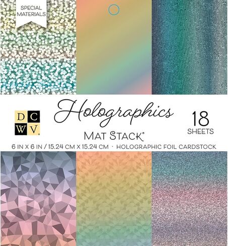 DCWV Heavy Duty Cardstock Paper 6x6 - Holographic Foil Cardstock in Assorted Designs - Single Sided Premium Scrapbook Paper for Crafts and Card Making, 18 Sheets in Saudi Arabia