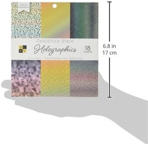 DCWV Heavy Duty Cardstock Paper 6x6 - Holographic Foil Cardstock in Assorted Designs - Single Sided Premium Scrapbook Paper for Crafts and Card Making, 18 Sheets in Saudi Arabia