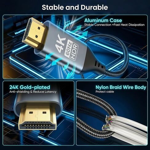 USB C to HDMI Cable for Home Office 6FT（4K@60Hz） High-Speed HDMI 2.0 Braided Cord, Thunderbolt 3/4 Compatible for MacBook, iPhone 15/16 Pro/Max,iPad Pro,iMac,Galaxy S8-S25 in Saudi Arabia