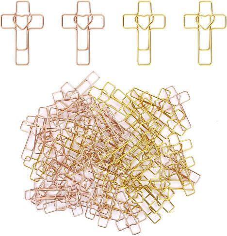 Heart Cross Paper Clips, Gold & Rose Gold, Bible and Journal Clips, Bible Study Supplies for Christian Office Home Bookmark Note journaling Supplies Accessories, Pack of 50 in Saudi Arabia