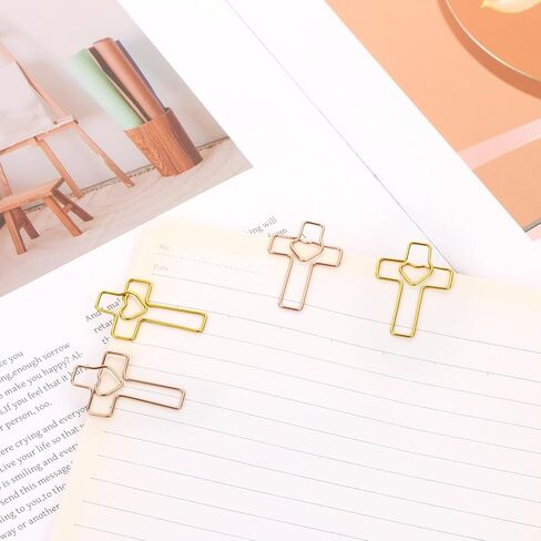 Heart Cross Paper Clips, Gold & Rose Gold, Bible and Journal Clips, Bible Study Supplies for Christian Office Home Bookmark Note journaling Supplies Accessories, Pack of 50 in Saudi Arabia
