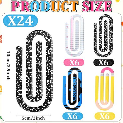 AmazingSpark 24 Pcs Back to School Teacher Gifts Jumbo Acrylic Paper Clips with Cards Sunday Appreciation Day Operation Paperclip Bookmark Classroom Supplies (Mixed Style) in Kuwait