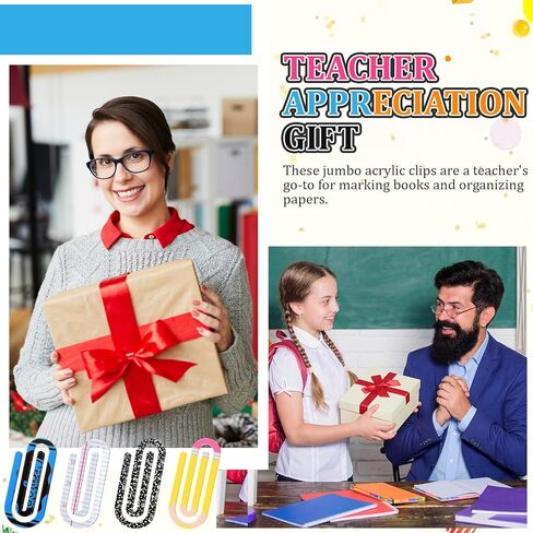 AmazingSpark 24 Pcs Back to School Teacher Gifts Jumbo Acrylic Paper Clips with Cards Sunday Appreciation Day Operation Paperclip Bookmark Classroom Supplies (Mixed Style) in Kuwait