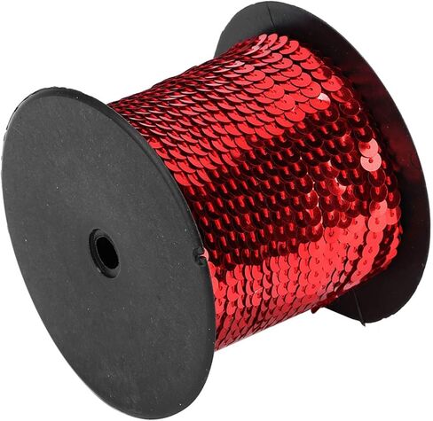 زخرفة ترتر 100 ياردة، بكرة ترتر 6 مم مع بكرة، سلسلة ترتر بلاستيكية، شريط مطرز بالترتر PVC الأحمر للخياطة، الأزياء، الحرف اليدوية، إنتاج المسرح in Kuwait