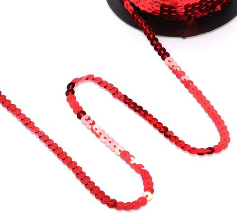 زخرفة ترتر 100 ياردة، بكرة ترتر 6 مم مع بكرة، سلسلة ترتر بلاستيكية، شريط مطرز بالترتر PVC الأحمر للخياطة، الأزياء، الحرف اليدوية، إنتاج المسرح in Kuwait