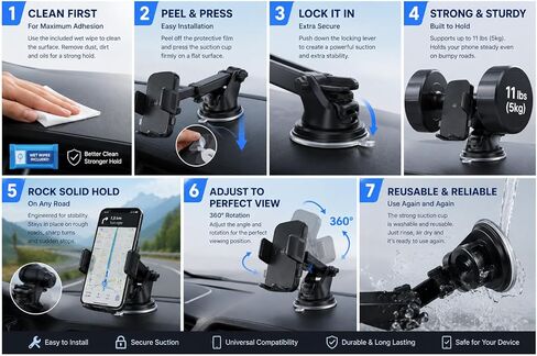 Universal (2026) Best Car Phone Holder, Enhanced & Upgraded Suction Adjustable 360° Rotation for Dashboard/Windscreen. Compatible with All smart Phones. Premium Qulaity Phone Holder. in Saudi Arabia
