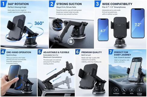Universal (2026) Best Car Phone Holder, Enhanced & Upgraded Suction Adjustable 360° Rotation for Dashboard/Windscreen. Compatible with All smart Phones. Premium Qulaity Phone Holder. in Saudi Arabia