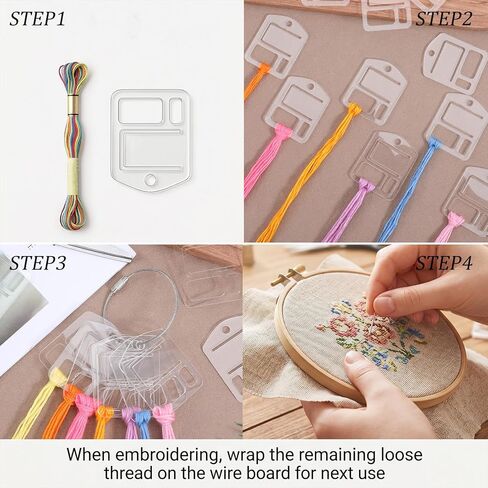 25Pcs Acrylic Bobbins with 5Pcs Stainless Steel Key Ring, Clear Acrylic Embroidery Floss Drop Thread Organizers Cross Stitch Tread Rectangle Bobbins for Sewing Storage DIY Crafts(with Protective Film) in Kuwait