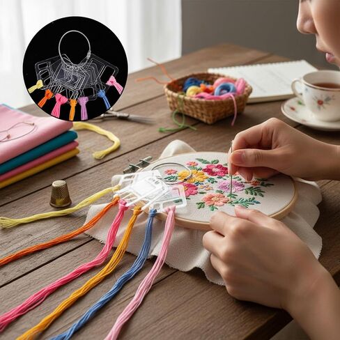 25Pcs Acrylic Bobbins with 5Pcs Stainless Steel Key Ring, Clear Acrylic Embroidery Floss Drop Thread Organizers Cross Stitch Tread Rectangle Bobbins for Sewing Storage DIY Crafts(with Protective Film) in Kuwait