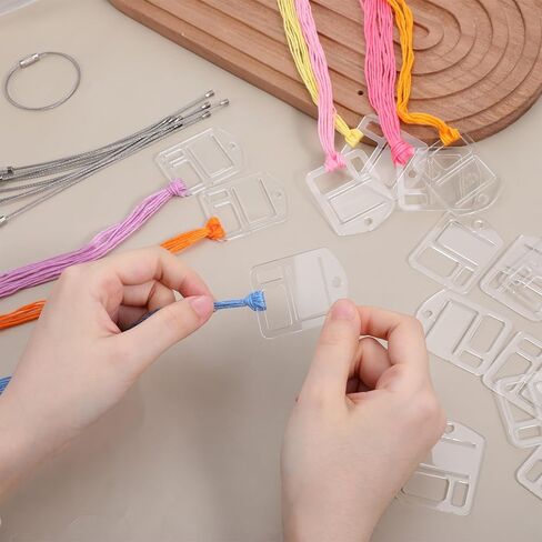 25Pcs Acrylic Bobbins with 5Pcs Stainless Steel Key Ring, Clear Acrylic Embroidery Floss Drop Thread Organizers Cross Stitch Tread Rectangle Bobbins for Sewing Storage DIY Crafts(with Protective Film) in Kuwait