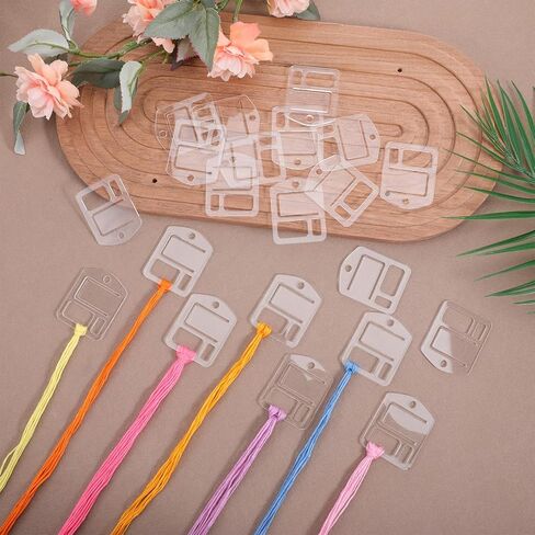 25Pcs Acrylic Bobbins with 5Pcs Stainless Steel Key Ring, Clear Acrylic Embroidery Floss Drop Thread Organizers Cross Stitch Tread Rectangle Bobbins for Sewing Storage DIY Crafts(with Protective Film) in Kuwait