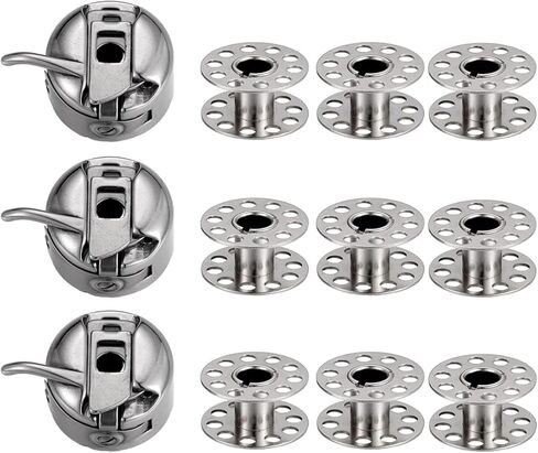 3 Pcs Bobbin Case with 9 Pcs Sewing Machine Metal Bobbins, Replacement Bobbins for Craft Sewing, Compatible with Brother, Janome, Singer, Bernina, Toyata, Etc Front Loading 15 Class Machines in Kuwait