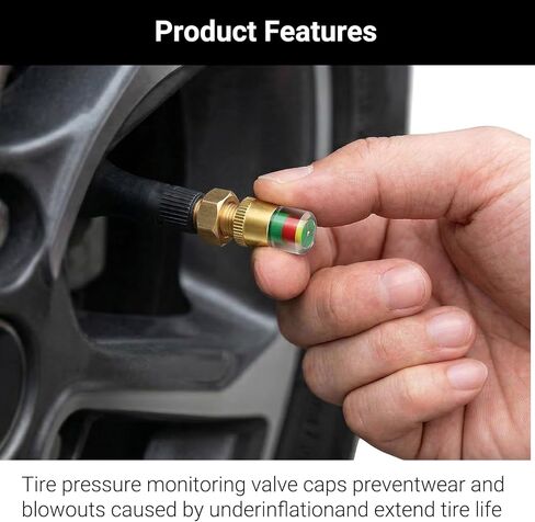 12 Pcs Anti Theft Tire Pressure Caps Kit, Car Tire Pressure Monitor Valve Stem Cap with 3-Color Eye Alert Sensor for Most Car Truck SUV in Saudi Arabia