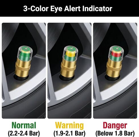 12 Pcs Anti Theft Tire Pressure Caps Kit, Car Tire Pressure Monitor Valve Stem Cap with 3-Color Eye Alert Sensor for Most Car Truck SUV in Saudi Arabia