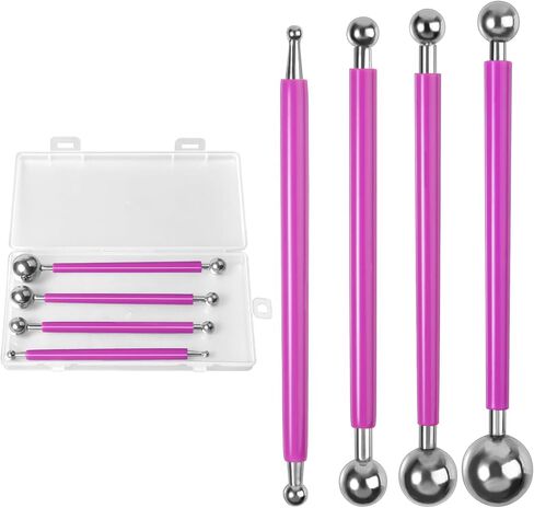 LEONTOOL Clay Tools Kit 4 Pcs Double Ended Metal Ball 8 Sizes Ball Model DIY Tool Dotting Modeling Clay Indentation DIY Ceramics Pottery Carving, Tile Caulk Finishing Concrete Countertop Caulking Tool in Kuwait