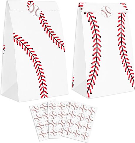 WATMTIN 24 Pcs Baseball Party Gift Bags, Baseball Pattern Goodie Bags with Stickers, Paper Treat Candy Snack Bag for Baseball-Themed Party Games Sports Day Birthday Decorations Supplies in Saudi Arabia