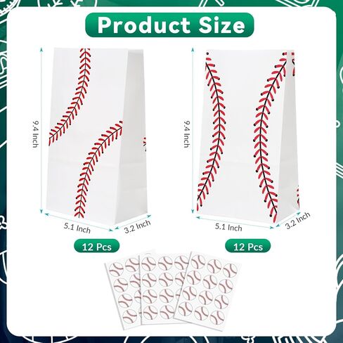 WATMTIN 24 Pcs Baseball Party Gift Bags, Baseball Pattern Goodie Bags with Stickers, Paper Treat Candy Snack Bag for Baseball-Themed Party Games Sports Day Birthday Decorations Supplies in Saudi Arabia