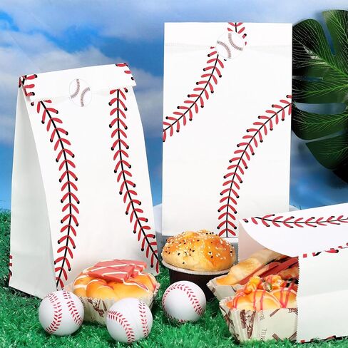 WATMTIN 24 Pcs Baseball Party Gift Bags, Baseball Pattern Goodie Bags with Stickers, Paper Treat Candy Snack Bag for Baseball-Themed Party Games Sports Day Birthday Decorations Supplies in Saudi Arabia