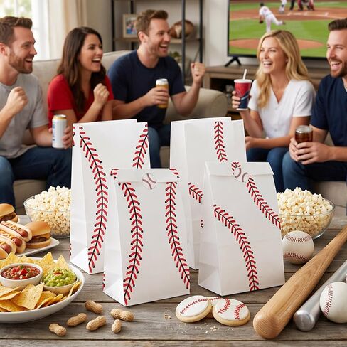 WATMTIN 24 Pcs Baseball Party Gift Bags, Baseball Pattern Goodie Bags with Stickers, Paper Treat Candy Snack Bag for Baseball-Themed Party Games Sports Day Birthday Decorations Supplies in Saudi Arabia