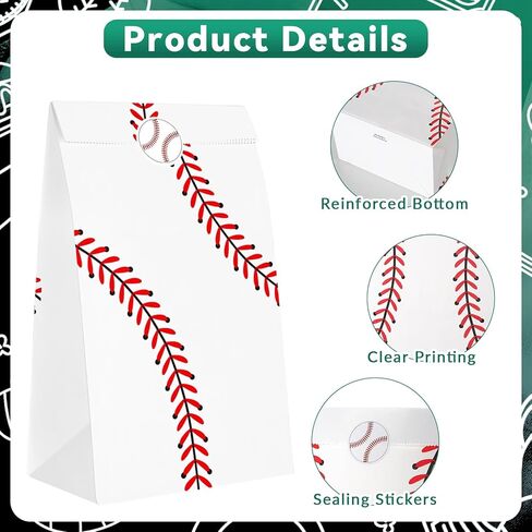 WATMTIN 24 Pcs Baseball Party Gift Bags, Baseball Pattern Goodie Bags with Stickers, Paper Treat Candy Snack Bag for Baseball-Themed Party Games Sports Day Birthday Decorations Supplies in Saudi Arabia