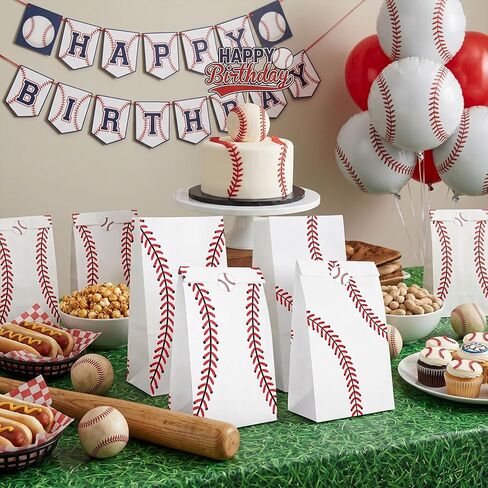 WATMTIN 24 Pcs Baseball Party Gift Bags, Baseball Pattern Goodie Bags with Stickers, Paper Treat Candy Snack Bag for Baseball-Themed Party Games Sports Day Birthday Decorations Supplies in Saudi Arabia