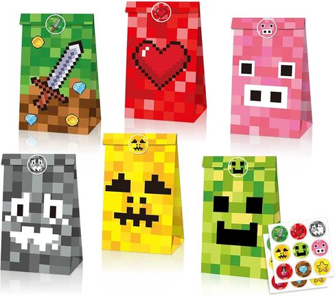 24 Pcs Game Theme Gift Bags, Pixel Gift Wrap Bags, Small Candy Bag, Plus 4 Adorable Stickers as a gift. in Saudi Arabia