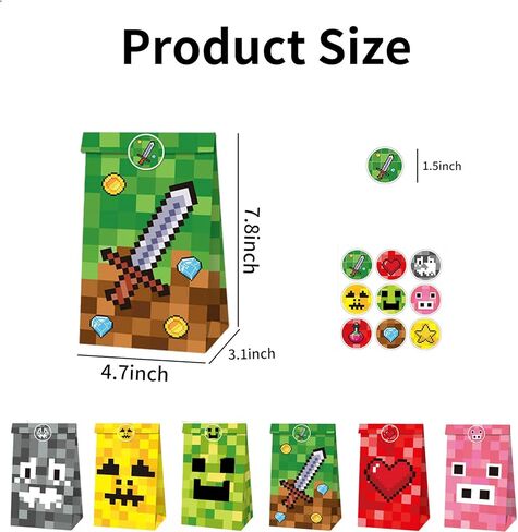 24 Pcs Game Theme Gift Bags, Pixel Gift Wrap Bags, Small Candy Bag, Plus 4 Adorable Stickers as a gift. in Saudi Arabia