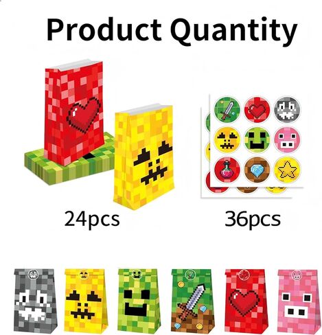 24 Pcs Game Theme Gift Bags, Pixel Gift Wrap Bags, Small Candy Bag, Plus 4 Adorable Stickers as a gift. in Saudi Arabia