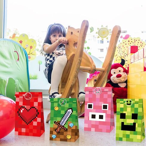 24 Pcs Game Theme Gift Bags, Pixel Gift Wrap Bags, Small Candy Bag, Plus 4 Adorable Stickers as a gift. in Saudi Arabia