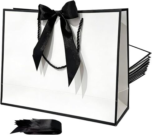MHUAELIDV 12 Pcs Gift Bags with Handles, 12.6" x 9.84" x 4.33" Elegant White Gift Wrap Bags with Bow Ribbon for Wedding, Birthday, Bridesmaid, Mother's Day, Graduation, Housewarming in Kuwait