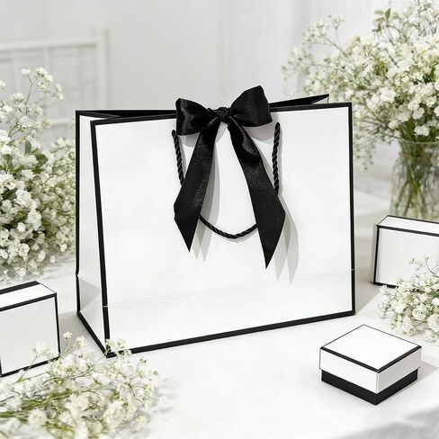 MHUAELIDV 12 Pcs Gift Bags with Handles, 12.6" x 9.84" x 4.33" Elegant White Gift Wrap Bags with Bow Ribbon for Wedding, Birthday, Bridesmaid, Mother's Day, Graduation, Housewarming in Kuwait
