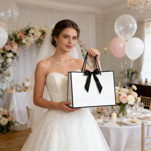 MHUAELIDV 12 Pcs Gift Bags with Handles, 12.6" x 9.84" x 4.33" Elegant White Gift Wrap Bags with Bow Ribbon for Wedding, Birthday, Bridesmaid, Mother's Day, Graduation, Housewarming in Kuwait