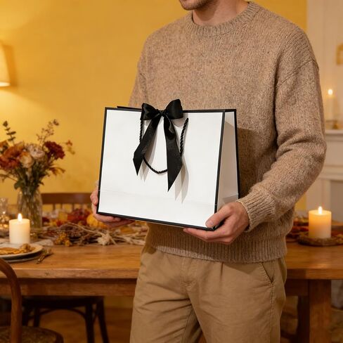 MHUAELIDV 12 Pcs Gift Bags with Handles, 12.6" x 9.84" x 4.33" Elegant White Gift Wrap Bags with Bow Ribbon for Wedding, Birthday, Bridesmaid, Mother's Day, Graduation, Housewarming in Kuwait