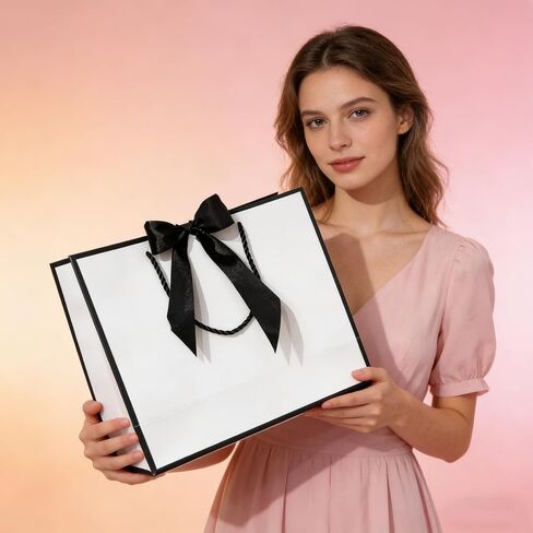 MHUAELIDV 12 Pcs Gift Bags with Handles, 12.6" x 9.84" x 4.33" Elegant White Gift Wrap Bags with Bow Ribbon for Wedding, Birthday, Bridesmaid, Mother's Day, Graduation, Housewarming in Kuwait