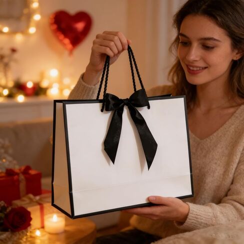 MHUAELIDV 12 Pcs Gift Bags with Handles, 12.6" x 9.84" x 4.33" Elegant White Gift Wrap Bags with Bow Ribbon for Wedding, Birthday, Bridesmaid, Mother's Day, Graduation, Housewarming in Kuwait