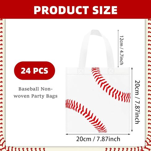 24 PCS Baseball Non-Woven Party Favor Bags with Handles Baseball Party Favor Bags Goodie Treat Candy Bag for Sports Theme Party Birthday 7.87 x 7.87 Inch in Saudi Arabia