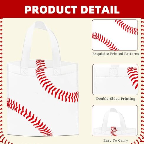 24 PCS Baseball Non-Woven Party Favor Bags with Handles Baseball Party Favor Bags Goodie Treat Candy Bag for Sports Theme Party Birthday 7.87 x 7.87 Inch in Saudi Arabia