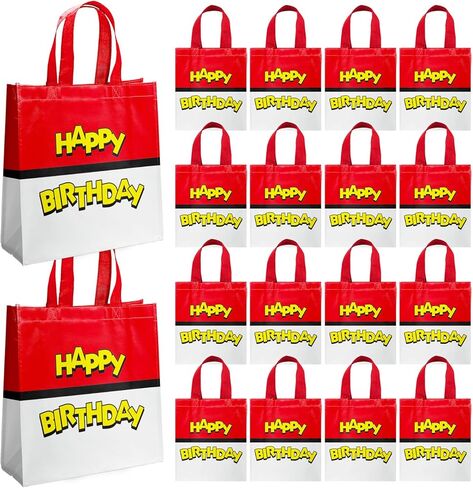 20 PCS Non-Woven Bags Mini Cartoon Red and White Happy Birthday Tote Bags Reusable Goodie Treat Candy Bags Anime Theme Style Party bag for Baby Shower Birthday Party Supplies in Saudi Arabia