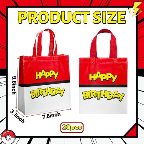 20 PCS Non-Woven Bags Mini Cartoon Red and White Happy Birthday Tote Bags Reusable Goodie Treat Candy Bags Anime Theme Style Party bag for Baby Shower Birthday Party Supplies in Saudi Arabia