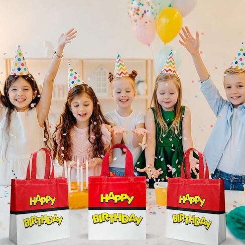 20 PCS Non-Woven Bags Mini Cartoon Red and White Happy Birthday Tote Bags Reusable Goodie Treat Candy Bags Anime Theme Style Party bag for Baby Shower Birthday Party Supplies in Saudi Arabia