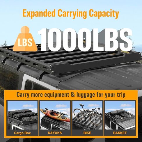 Wrangler All Aluminum Roof Rack Basket for 2018-2026 Jeep Wrangler JL & Gladiator JT 4 Doors, Rooftop Storage Carrier Luggage Rack, Roof Rack Crossbars(Hard Top Only) in Saudi Arabia